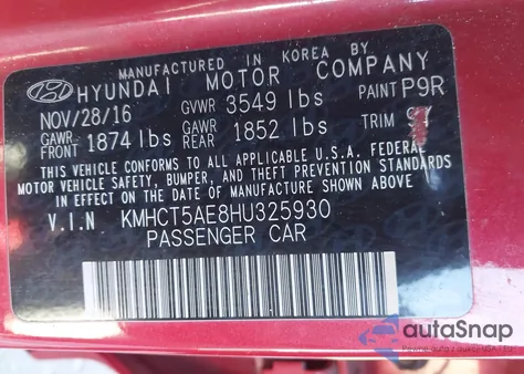 2017 Hyundai Accent Se из США, поврежденный, VIN KMHCT5AE8HU325930